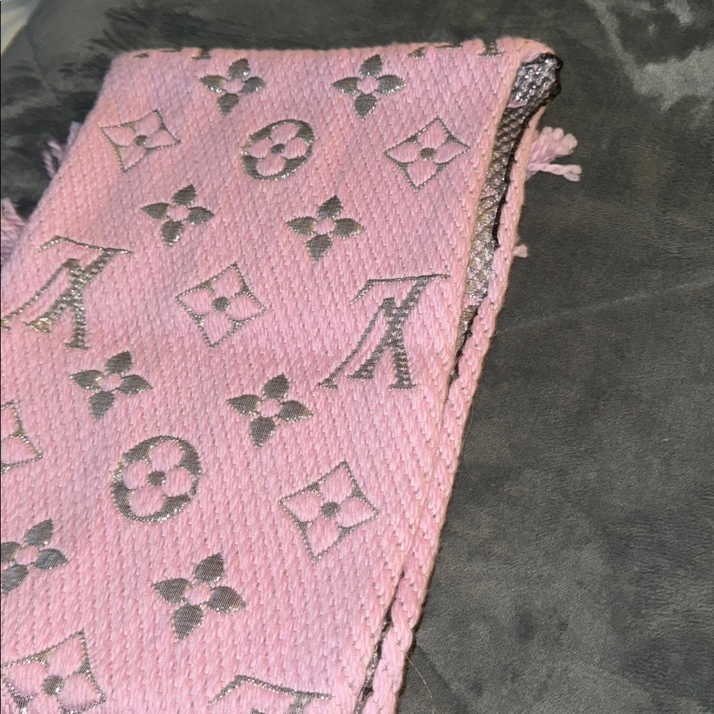 Louis Vuitton Pink and Silver Scarf Preloved 63” long n 11.5 wide pristine cond - Picture 9 of 9